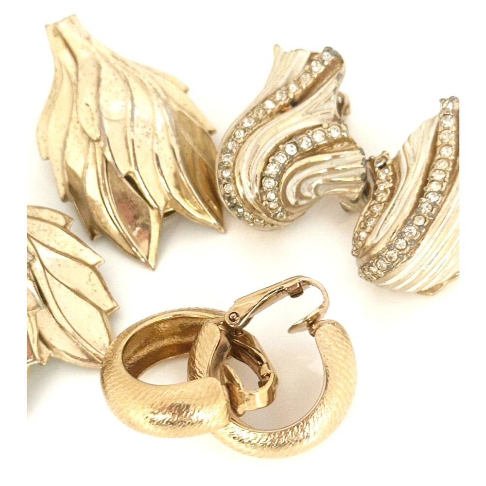 Vintage Clip On Earring Lot Marino Marvella Gold Tone Rhinestone Hoop 3